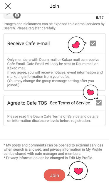 9. Input nickname &amp; tick checkboxes